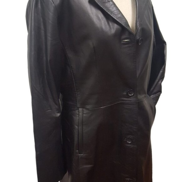 Women’s Black 7/8 Soft touch Leather 4 Button Long Coat - Picture 2 of 4
